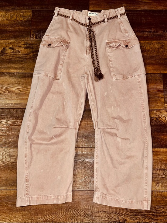 Free People Denim - Free People Blush Pink Cropped Cargo Jeans with Braided Belt